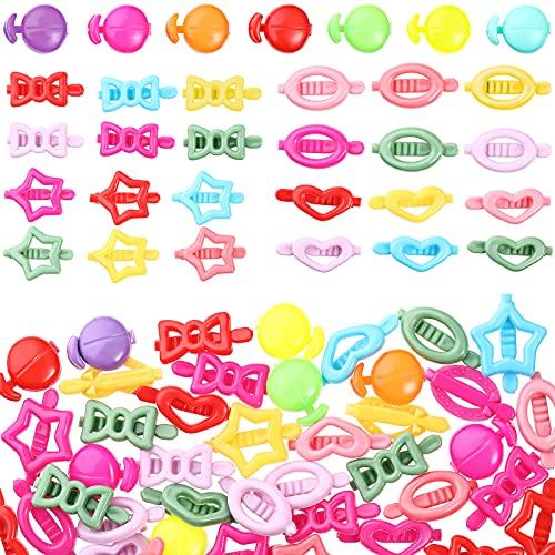 WILLBOND 50 Pcs Girls Hair Barrettes 1'' Mini Self Hinge Plastic Clips for Toddler Baby Kids Flower Bow Hair Colorful 80s 90s Cute Design Hairpins in Candy Heart Star Shape Accessory(Classic Style)