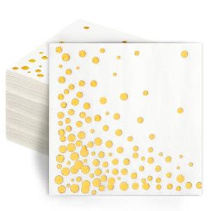 100 Pcs Gold Cocktail Napkins, 3-Ply Party Paper Napkins, 5 x 5 Inches Bar Napkin Disaposable for Weddings, Birthdays, Baby Showers, Anniversaries, and Cocktail Parties (White)
