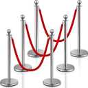 Ferraycle 2025 Prom Stainless Steel Stanchion 5 ft Velvet Carpet Ropes and Pole Crowd Control Barriers Grand Opening Casino Movie Theme Party 360 Photo Booth Accessories (Silver) Set of 2