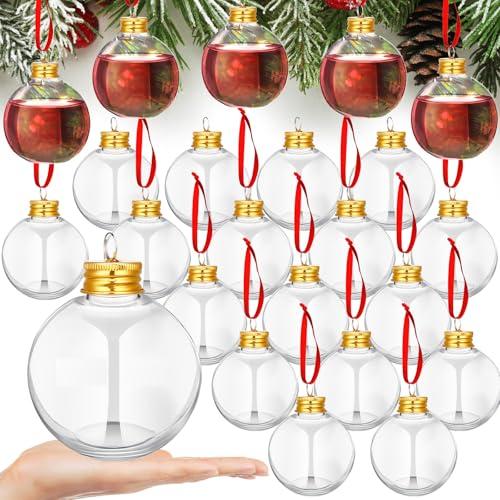 Patelai 18 Pcs Christmas Drink Balls Shot Glass Ornament Plastic Fillable Xmas Tree Ornaments Clear Xmas Water Bottle Bulbs for Holiday Party Decoration(Round,150 ml)
