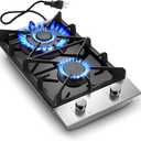 12 Inch Gas Cooktop, 2 Burner Propane Cooktop, Black Tempered Glass | ETL Certified, Thermocouple Protection, NG/LPG Convertible, Built-in Design for RV & Small Spaces