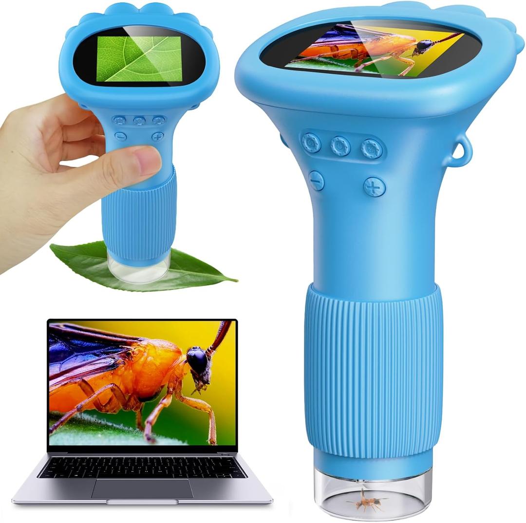 Kids Microscope, Pocket Portable Microscope for Kids with 2'' Inch Screen - Powerful Handheld Microscopes Bug Microscope with Light, 2026 Best Easter Birthday Gifts for Age 3-12 Boys - Blue