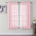 OWENIE Pink Sheer Curtains 2 Panels 54 Inch Length for Living Room Bedroom, Geometric Jacquard Clip Textured Short Curtains for Small Window, Elegant Bathroom Curtains Sheers, 42x54 inch