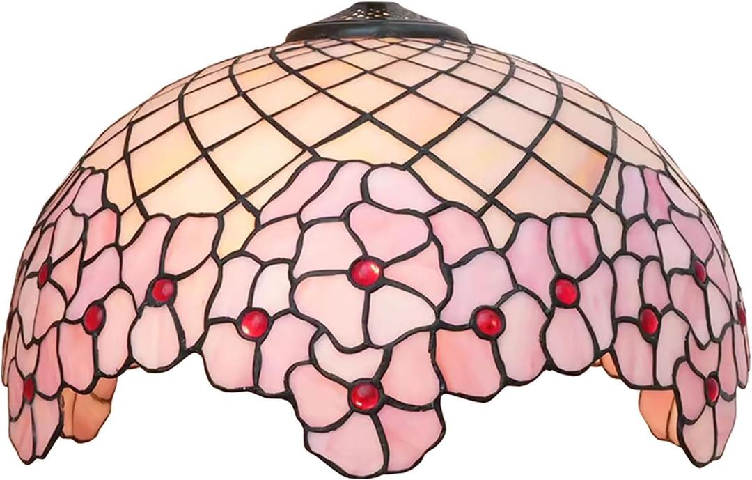 Cherry Blossom Lampshades Replacement, Tiffany Style Pastoral Romance Stained Glass Lamp Shade, Pink Flower Light Cover Only for Table Lamp Pendant Light Floor Lamp,16 inch