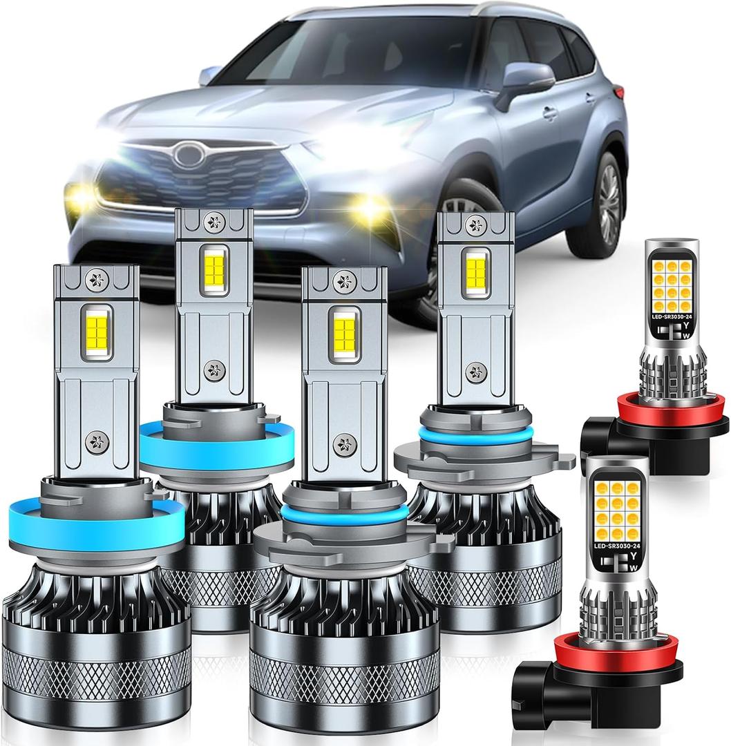 Compatible with 2014-2022 Toyota Highlander Fog Light Bulbs, High/Low Beam Fog Light Bulbs, 600% Brightness, 6000K White and 3000K Yellow Combo, Pack of 6