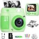 Kids Camera Instant Print, Birthday Gifts for Girls Boys with 3 Rolls Print Paper & 32GB Card, 48MP Toddler Digital Camera 1080P HD Video Toys Cameras for Kids 3-12, Green
