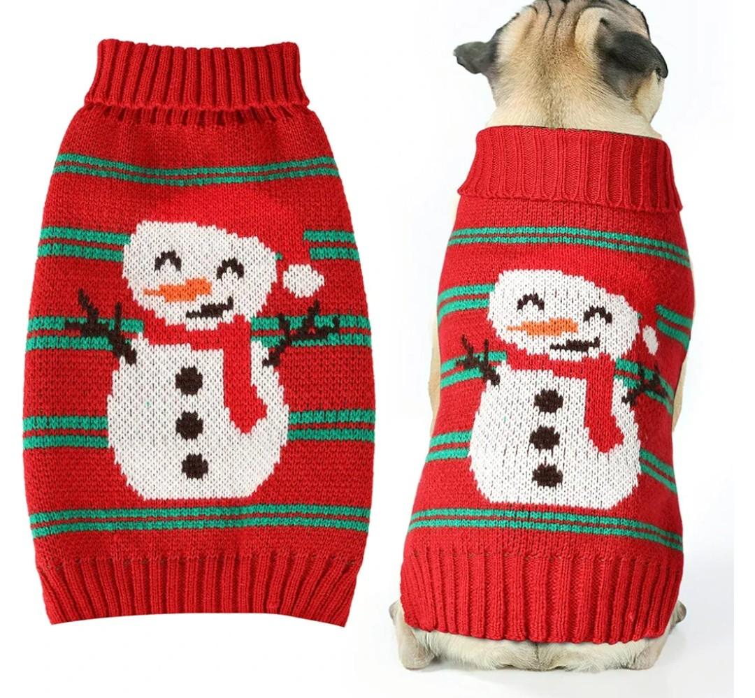 Christmas Dog Sweaters for Small Medium Large Dogs and Cats,Pet Soft Warm Holiday Outfit Girl & Boy,Pup Winter Clothes Turtleneck Double Knitting Collar for Outdoors Playing (Snowman, XL)