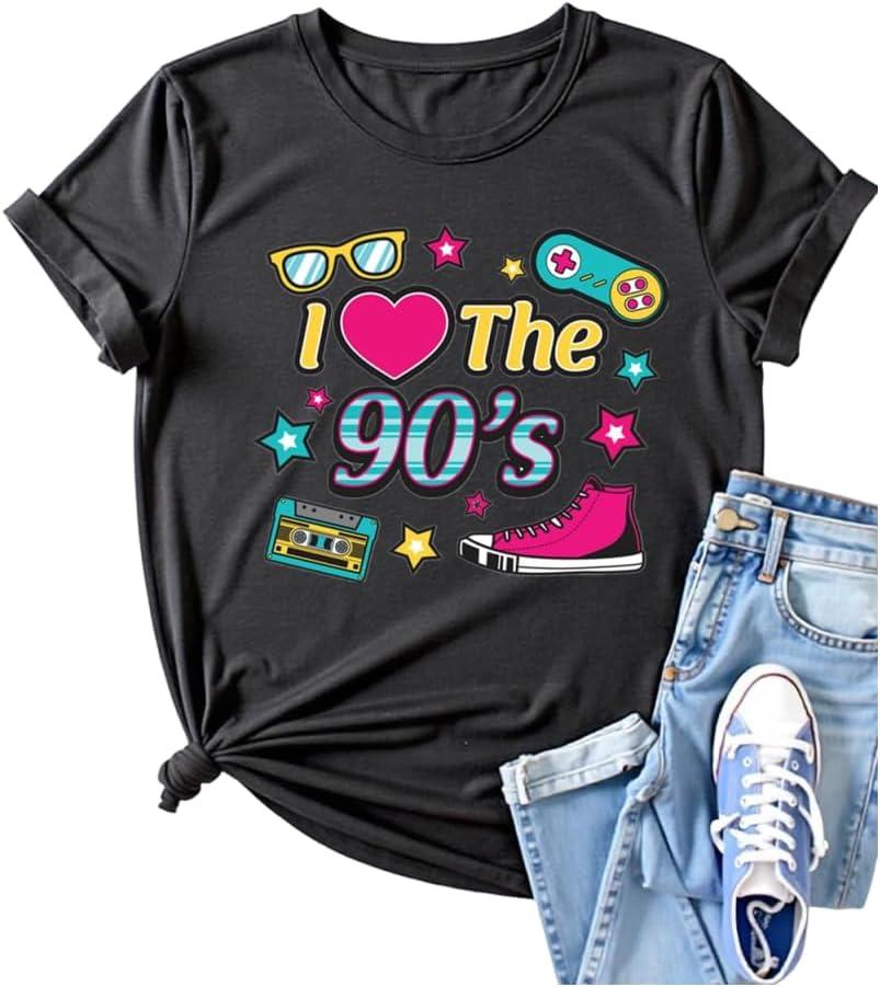 80s 90s Outfit for Women Vintage 80s Music Graphic Tshirt Retro 80's Party Short Sleeve Blouse Tops (Black, XL)