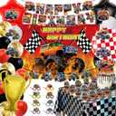 57Pcs Monster Truck Birthday Decorations Truck Party Supplies | Monster Truck Birthday Decorations Include Banner Tablecloth Cake Toppers Hanging Swirls Truck Theme for Party Birthday
