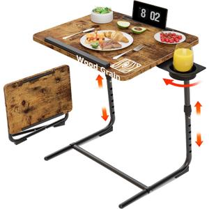 Folding TV Tray Adjustable Dinner - Trays for Eating On Couch Wooden Tables Mate Stand Foldable Desk with Cup Holder Portable, 20.5" X 15.5" X 25.65"