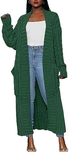 Caracilia Womens Long Cardigan Sweaters 2025 Fall Open Front Coat Long Sleeve Cable Knit Maxi Outerwear Trendy Jacket Clothes, Large