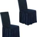 NICEEC Spandex Chair Covers for Dining Chairs Covers Set of 2 Removable Dining Room Chair Covers with Skirt Parson Chair Slipcovers Washable Chair Protector for Kitchen Wedding Party(Navy Blue)