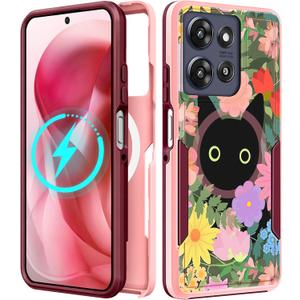 LISEVOfor Moto G Power 2025 Case - for Motorola Moto G Play 2025 Case Compatible with MagSafe Women Cute Girls Magnetic Protective Phone Cover Girly Cat Flower Floral Heavy Duty Shockproof