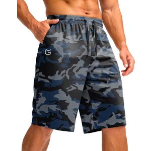 G Gradual Men's Athletic Shorts with Pockets 11" Long Basketball Shorts Lightweight Quick Dry Gym Workout Shorts for Men (Blue Camo), 4XL