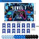 Video Game 7th Birthday Decorations for Boys, Blue Level 7 Party Decor Kits for Boy, 7 Years Old Game Supplies- Backdrop Honeycomb balls Hanging Swirls Centerpieces Balloons Tablecloth Cake topper
