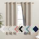 NICETOWN Oatmeal Thick Linen Blend 100% Blackout Curtains 63" Long 2 Panels Set for Bedroom, 42" Wide, Rustic Grommet Thermal Insulated Flax Textured Full Blackout Window Draperies with Grey Liners