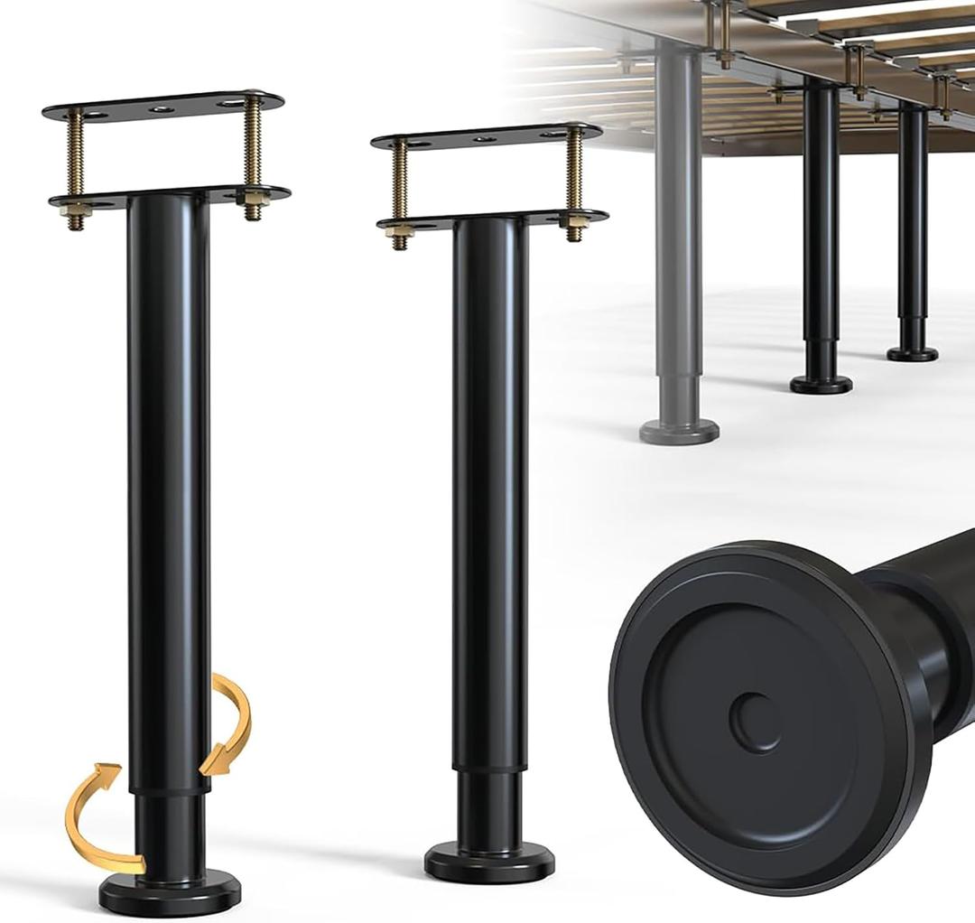 2Pcs Bed Frame Support Leg, Adjustable Height 14" to 23.6", Increase Under-Bed Storage Space, Extra Sturdy Steel Bed Risers with Wider Rubber Base, More Stable, for King/Queen Bed