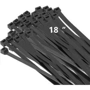100PCS 18 inch Black Zip Ties 120LBS Tensile Strength Self-Locking heavy duty UV Resistant Cable Tie Wraps for indoor and outdoor use(Black)