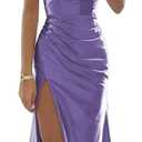 Satin Bridesmaid Dresses Strapless Prom Dresses Long Pleated Mermaid Formal Party Dress with Slit UU29 (12, Wisteria)