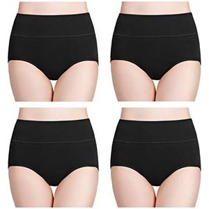 wirarpa Women's Cotton Underwear High Waisted Ladies Panties Full Coverage Briefs 4 Pack (Regular & Plus, Size L