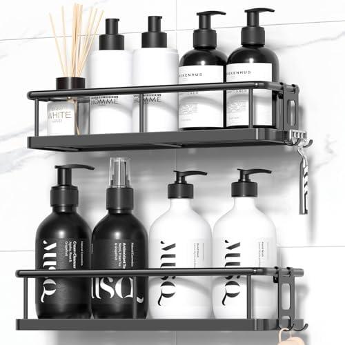 Amazon.com: YASONIC Shower Caddy Adhesive, Rustproof Shower Shelves for Inside Shower, Large Capacity Bathroom Organizers and Storage, Shower Storage with Removable Hooks, No Drill Bathroom Accessories Black : Home & Kitchen