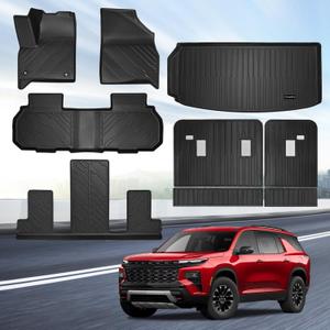 All-Weather Floor Mats for 2026 Chevy Traverse, 2024-2026 Chevrolet Traverse (7-Seat Non-Limited), GMC Acadia & 2025-2026 Buick Enclave, 9Pcs TPE Floor Liners, Custom Fit Car Accessories, Black
