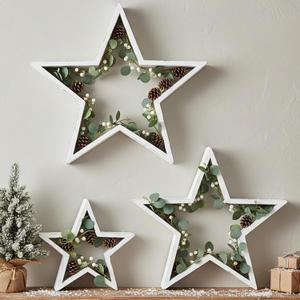 3 Pcs Farmhouse Wood Decoration for Home Rustic Star Table Centerpiece Wooden Star for Crafts Tabletop Desk Tiered Tray Accents Wedding DIY Ornament Fireplace Mantle (White)