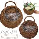 Yardwe 2Pcs Woven Wall Hanging Flower Baskets, Rattan Hanging Planters for Indoor Plants, Rustic Wall Decor Storage Containers, 12.20 X 10.62 X 4.72 Inches