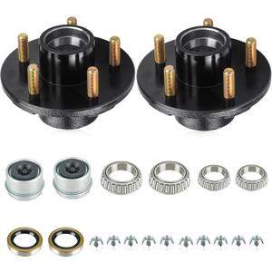 2 Sets 5 on 4.5" Bolt Circle Trailer Hub 5 Lug Idler Hub Kits for 3,500lbs 1-1/16'' to 1-3/8'' Tapered Axle, Replacement for L68149 L44649 Inner & Outer Cone Bearings