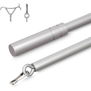 Aluminum Curtain Pull Rod Wand with stainless steel clamp hook and lobster hook, Universal Drapery Wands for Grommet Curtains and Acrylic Drapery Curtain Pull Wand-36 Inches Silver