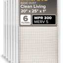 Filtrete 20x25x1 AC Furnace Air Filter, MERV 5, MPR 300, Capture Unwanted Particles, 3-Month Pleated 1-Inch Electrostatic Air Cleaning Filter, 6-Pack (Actual Size19.69x24.69x0.81 in)