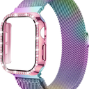Mesh Loop with Bling Case Compatible with Apple Watch Band 38mm 40mm 41mm 42mm 44mm 45mm 46mm, Stainless Steel Metal Strap with Cover for iWatch Series 11 10 9 8 7 6 5 4 3 2 1 SE for Women