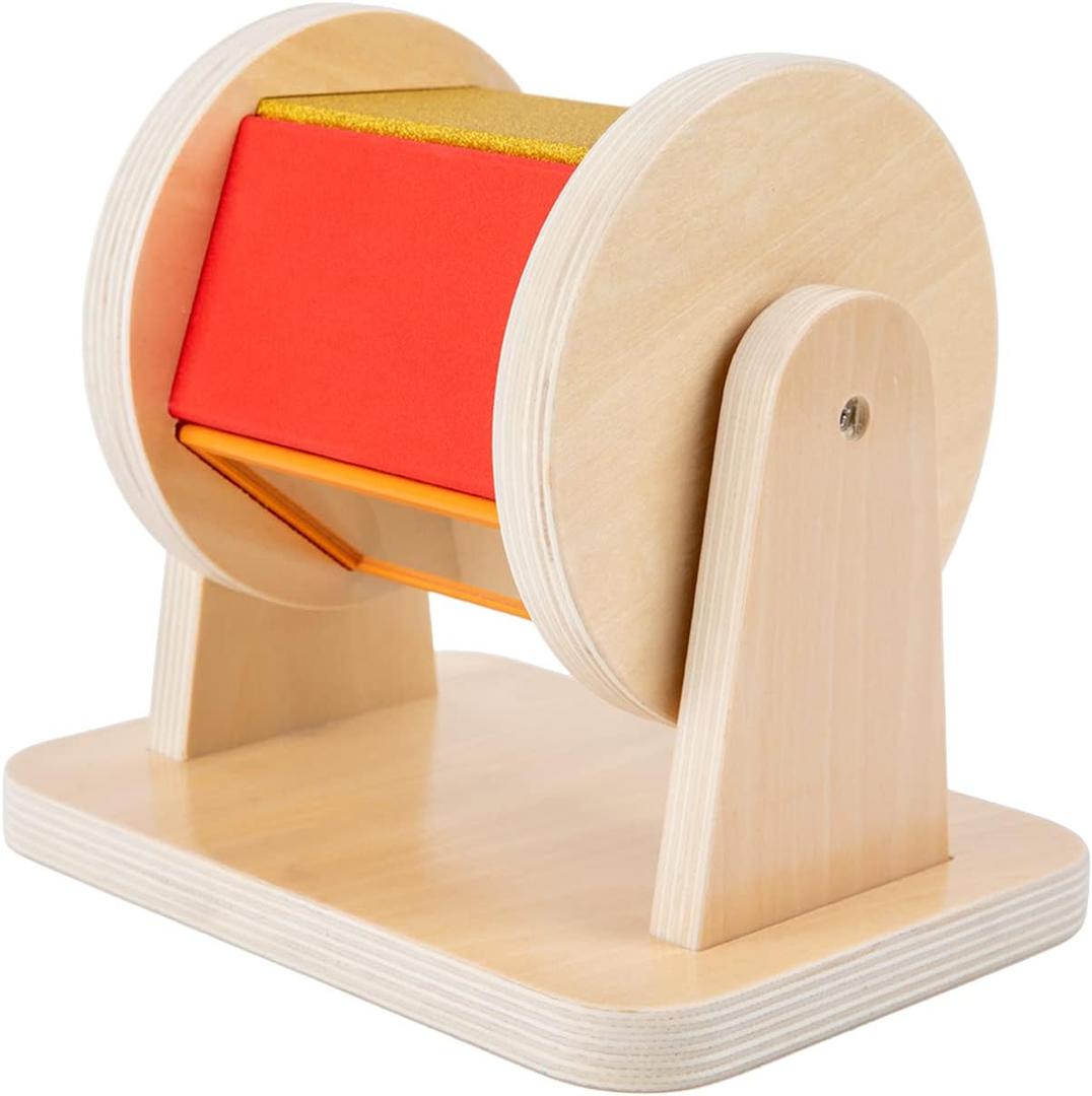 Adena Montessori Spinning Drum Baby Toys, Montessori Toys for Babies 6-12 Months Toddlers, Wooden Spinning Rainbow with Multiple Materials Baby Christmas Toys for Boy and Girls Gift (Medium-size Texture)