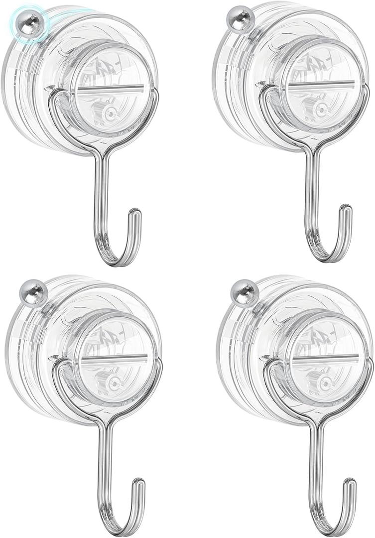 Suction Cup Hooks for Shower, Upgrade Clear Suction Towel Hooks Heavy Duty Removable Bathroom Suction Hooks for Shower Tile Wall Glass Door Window 4 Pack