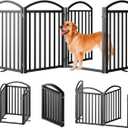 SNUOWU 4 Panels Full Matel Freestanding Dog Gates with Door, 96"Extra Wide 32"Tall Free Standing Dog Pet Gate for Indoor & Outdoor. Foldable Pet Fences for Doorways, House, Stairs, Porch, Deck, Yard