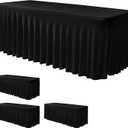 Nasitos Black Table Skirt for 6 Foot Rectangle Tables, 4 Pack - 72 x 30 Inch - Stretch Spandex Fitted Table Clothes, Fabric Table Covers Cocktail Tablecloths for Party, Banquet, Birthday