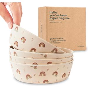 Nook Theory 4 Pack Bamboo Bowls - Alternative to Plastic Bowl, 18 Oz Reusable, Shatterproof Dinner bowl, Dishwasher Safe - Not Microwavable Bamboo Dishes (Rainbow)
