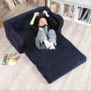 MOMCAYWEX Kids Extra Wide Chairs for Toddler, 2-in-1 Toddler Soft Sherpa Couch Fold Out, Convertible Sofa to Lounger for Girls and Boys, Dark Blue