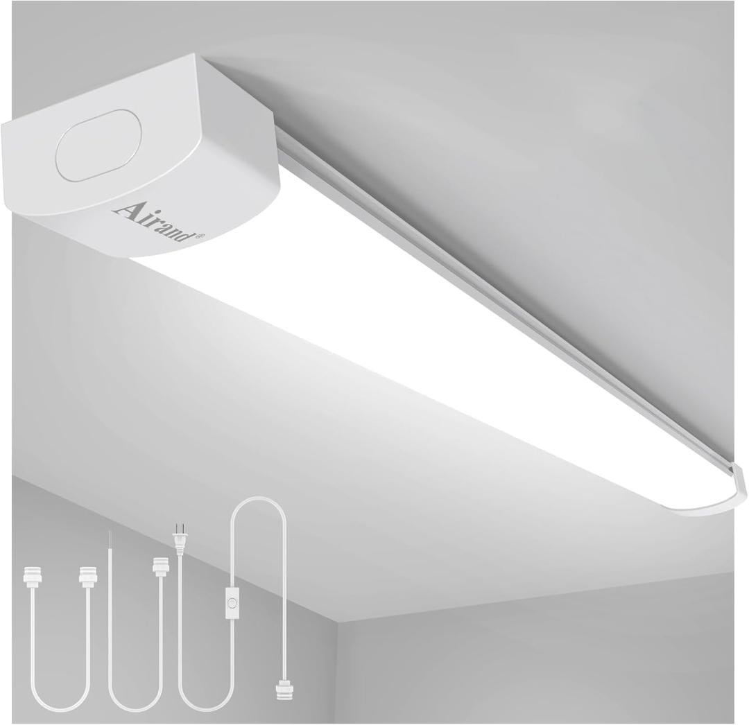 LED Shop Light Fixture 4FT Plug in Ceiling Lights Linkable LED Tube Light 5000K Plug in Light Fixture for Bathroom Garage Overhead with ON/Off Switch, 4ft/1pcs