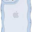 Anuck for iPhone 16 Pro Max Case Wavy Edge Clear Back Design, Anti-Slip Grip Cute Wave Curly Frame Shape Shockproof Soft TPU & Hard Bumper Protective Phone Case Cover for Women Girls, Clear Blue, Pack of 8