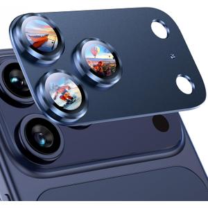 Uyiton Compatible with iPhone 17 Pro Max Camera Lens Protector - [Not Easy to Break][Strong Adsorption][Case-Friendly] Metal Tempered Glass Rear Camera Screen Cover - Deep Blue