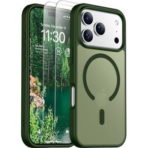 SPIDERCASE Magnetic for iPhone 17 Pro Max Case, Translucent Matte Case with 2PCS Tempered Glass Screen Protector Anti-Scratch Anti-Fingeprint Slim Phone Case for iPhone 17 Pro Max 6.9'', Green