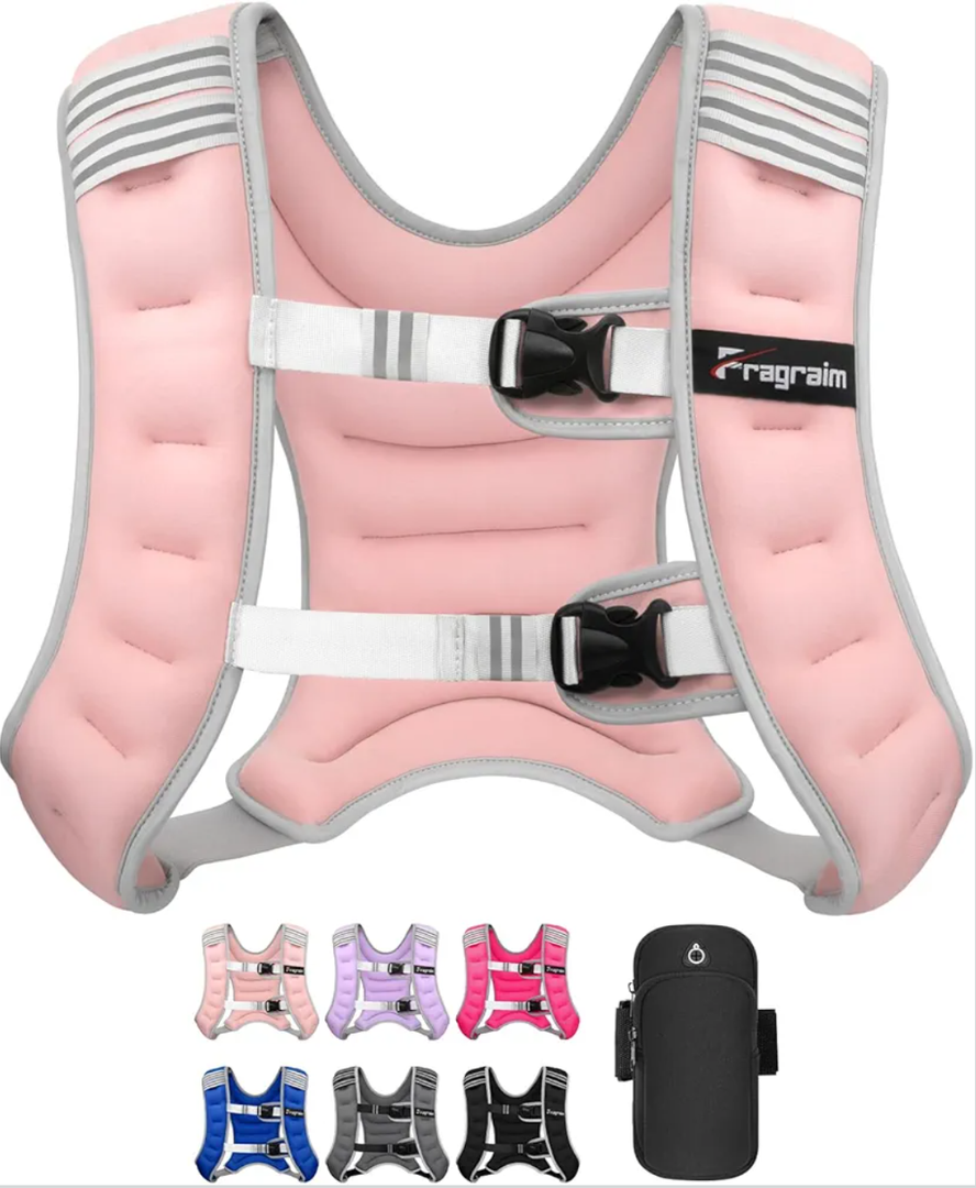 Fragraim Weighted Vest for Women Men - 8lb/10lb/12lb/16lb/22lb/25lb/30lb Weight Vest with Reflective Stripe, Detachable Phone Pouch, Ideal for Walking, Strength Training, Running, Workout, Cardio Pink