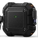 for AirPods 4 Case, Compatible with Apple AirPods 4th Generation Case Cover with Secure Lock& Keychain &Cleaner Kit, Full Body Shockproof Protective Case Hard Shell (2024) (Black)