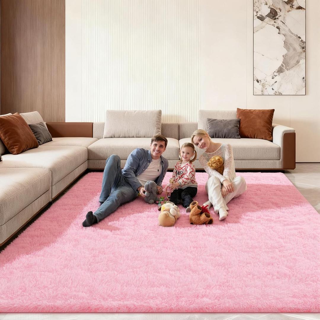 8x10 Area Rugs for Living Room, Large Fluffy Pink Rugs for Bedroom, Fuzzy Shag Soft Non-Slip Carpet for Kids Girls and Boys Nursery Dorm Indoor Room Home Decor (8ft X 10ft, Pink)