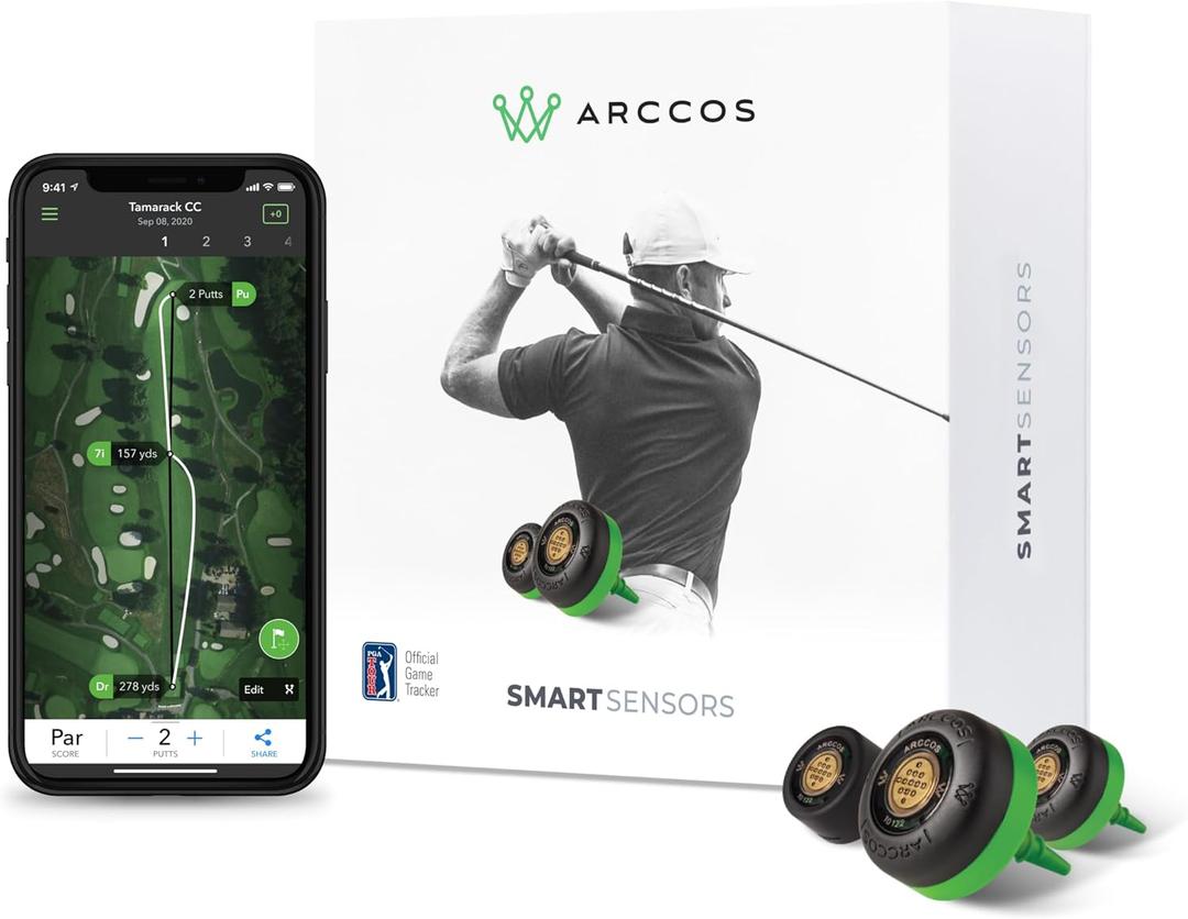 Arccos Smart Sensors: Automatic Golf Game Tracking System, A.I. Powered GPS Rangefinder & Smart Club Distances (Green)