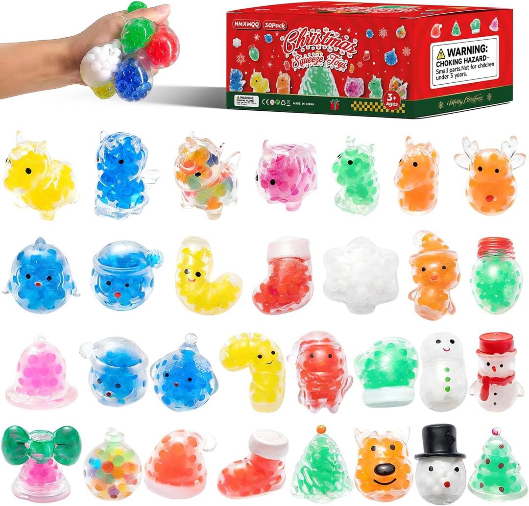 30PCS Christmas Stress Balls,Squishy Balls,Squishy Squeeze Balls Bulk Fidget Toys for Adults,Stress Relief Balls, Party Favors,Birthday Gift (Colorful-dujiao)