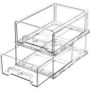 2 Pack Refrigerator Drawers - Fridge Organizer Bins Stackable Storage Drawers, Clear Refrigerator Organizing Containers Pull Out Drawer for Fruit, Vegetable Storage and Keep Fresh