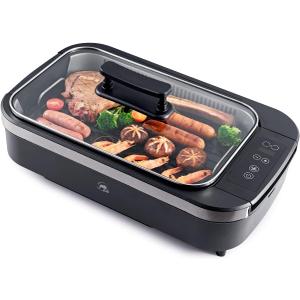 X&E Smokeless Indoor Grill, Enough for five people 1500 Watt Non-Stick Removable Electric Grill Rack and Grill Pan, Temperature Adjustable up to 450F, Fast Heat Up, Rapid Dishwasher Rinse