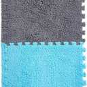 16 Pcs EVA Foam Square Interlocking Plush Carpet Tiles - 12"x12", 16Sq,Ft Children Exercise Crawling Play Mat Protective Floor Tiles Soft Shaggy Area Rugs for Kids Room, Parlor, Bedroom(Grey+Blue)